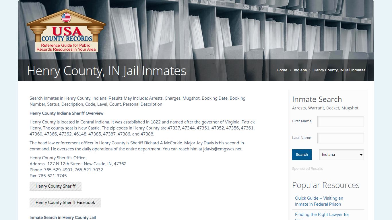 Henry County, IN Jail Inmates | Name Search